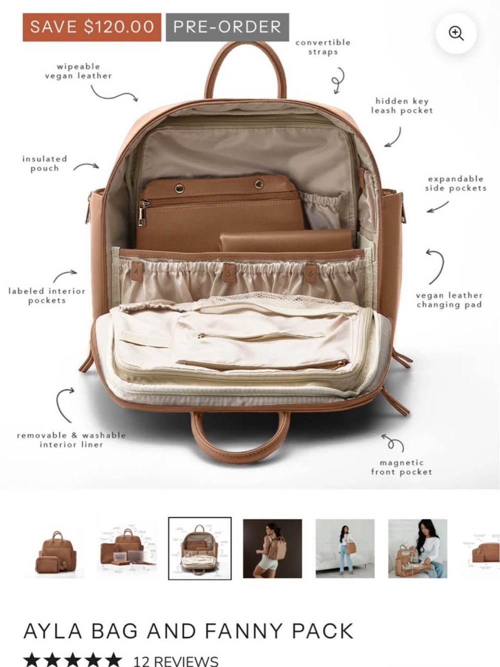 Ayla Convertible Baby Bag & Fanny Pack - Tan